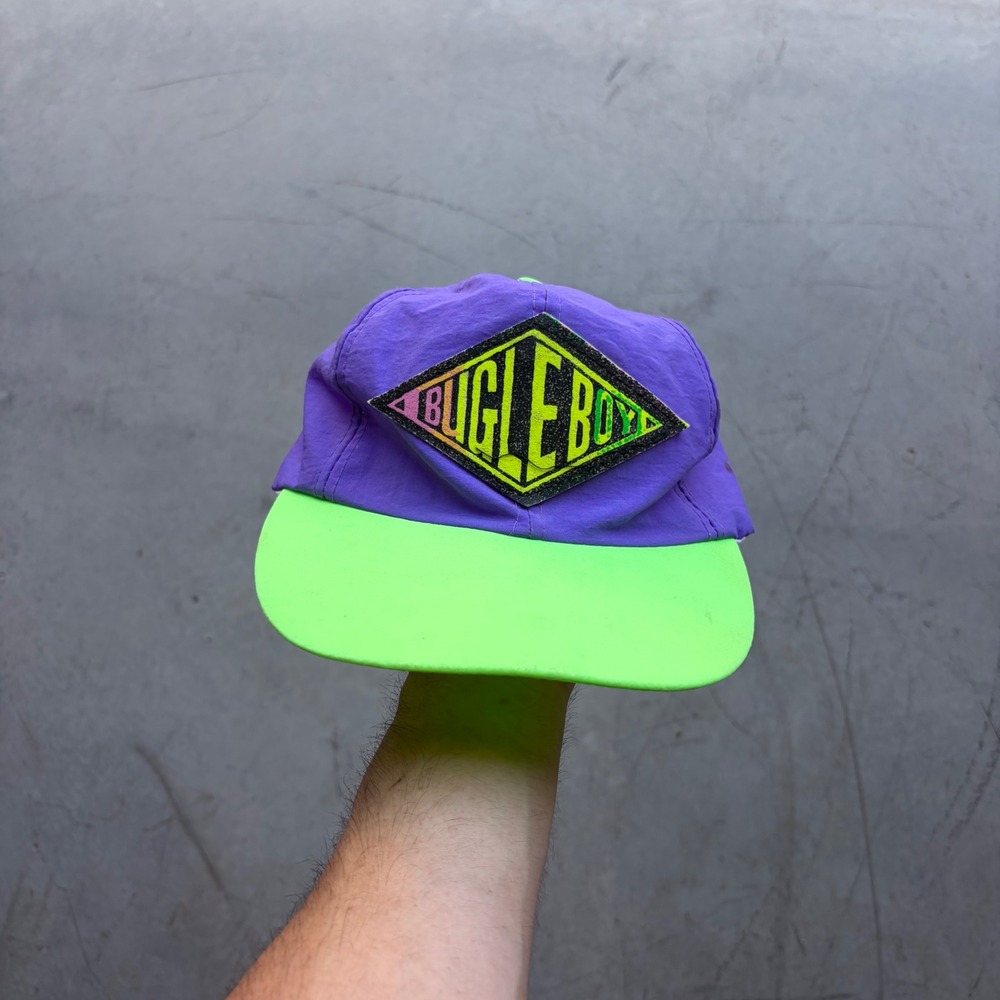 Vintage Bugle Boy Nylon Hat Purple Neon Green 90s Streetwear Snapback Cap
